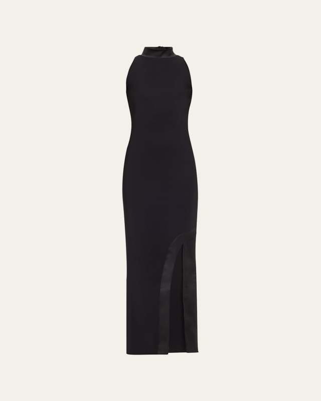 Settariella Satin-Trim Jersey Column Gown